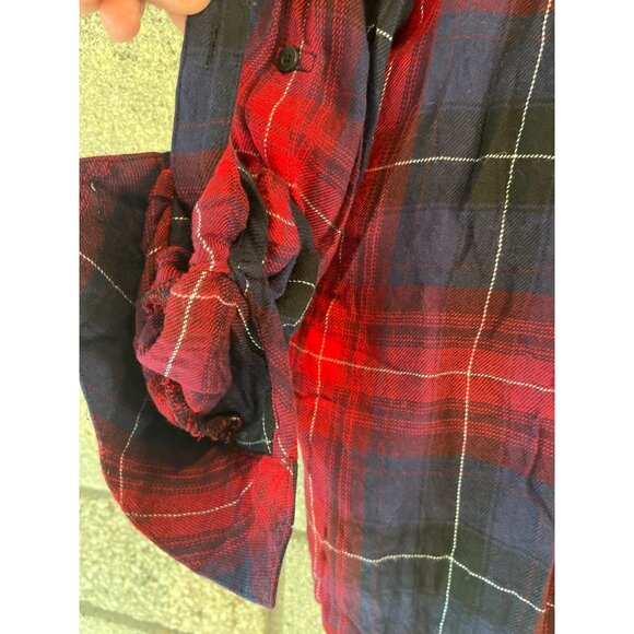 Distressed Red & Navy Plaid Button-Down Shirt By Cloth & Stone Frayed Hem Medium - Picture 7 of 8